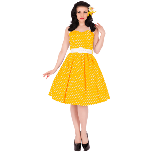 rebelské retro šaty žlté s bodkami