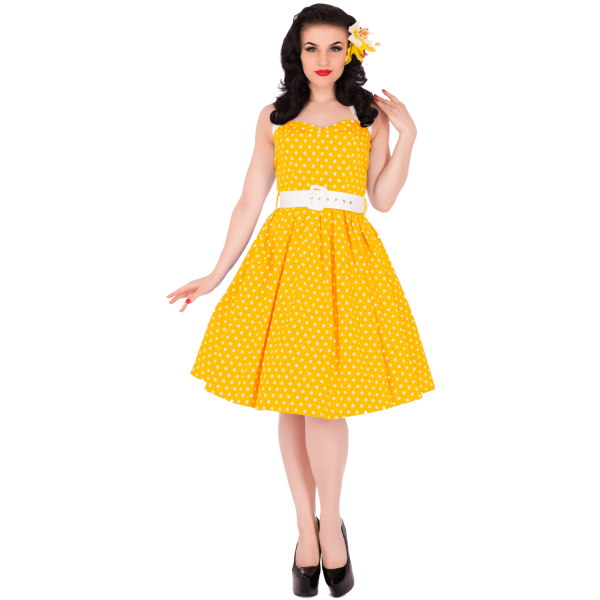 rebelské retro šaty žlté s bodkami