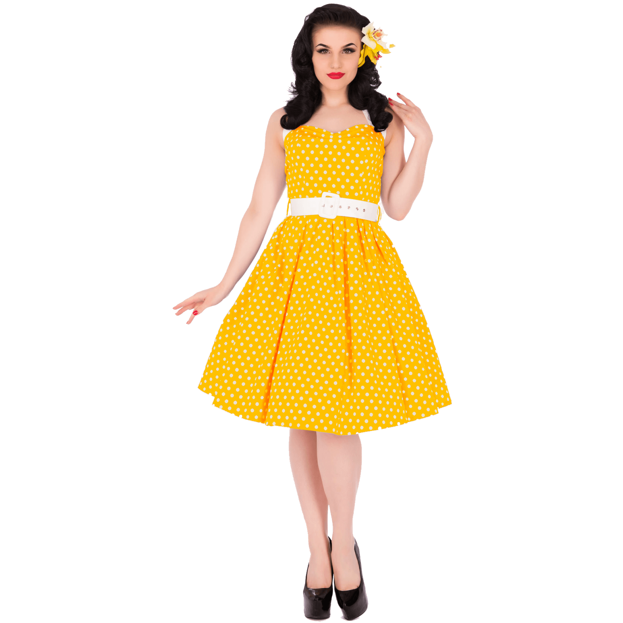 Retro žlté bodkové šaty s mašľou (1950 Sophie )