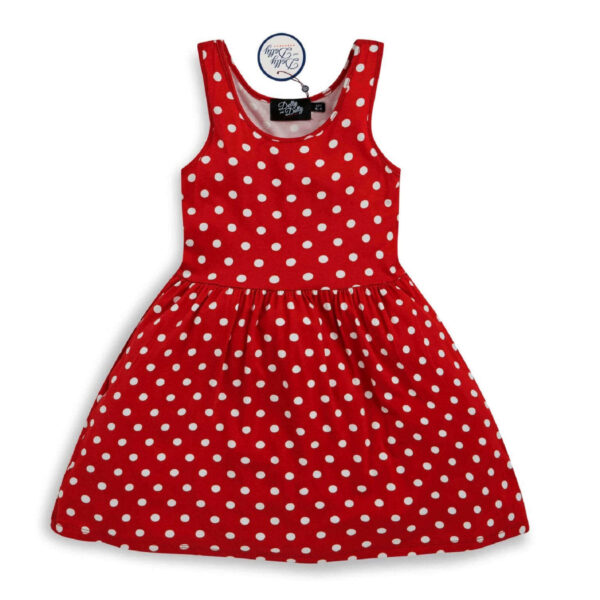 Červené detské šaty s puntíkmi