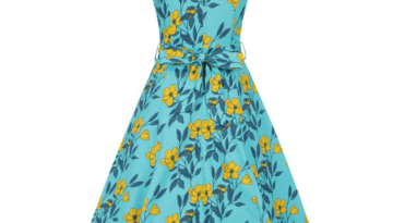 Vintage tyrkysové šaty so žltými kvetmi
