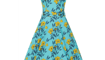 Vintage tyrkysové šaty so žltými kvetmi