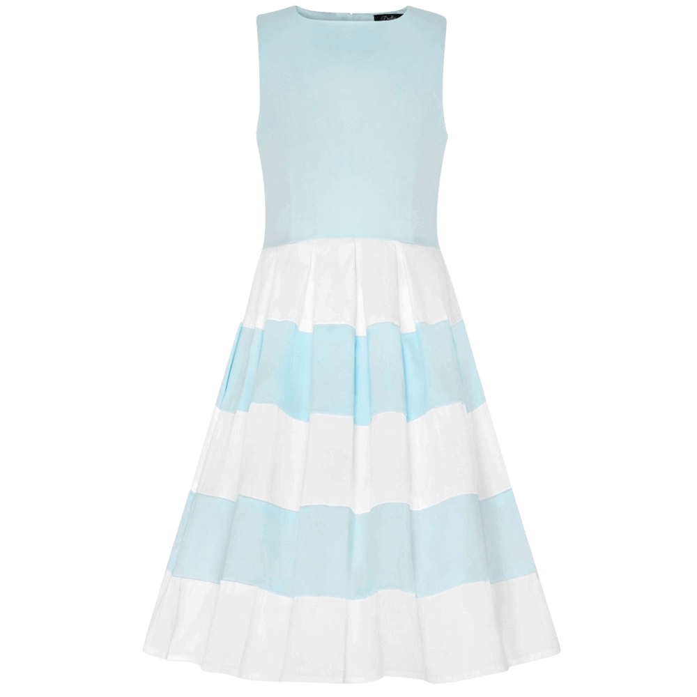 Modré detské šaty s pásikavou sukňou
