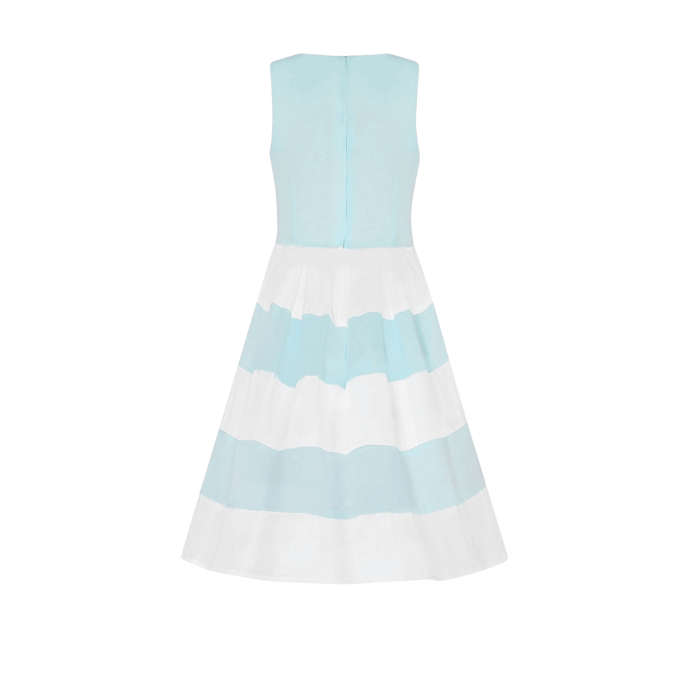 Modré detské šaty s pásikavou sukňou