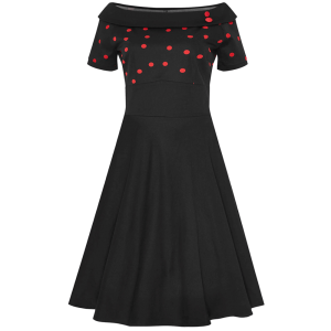 Čierne retro šaty s červenými bodkami s rukávmi