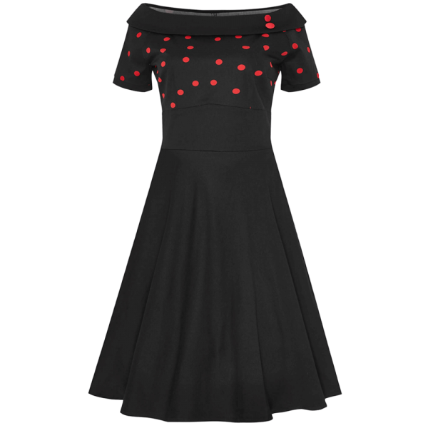 Čierne retro šaty s červenými bodkami s rukávmi