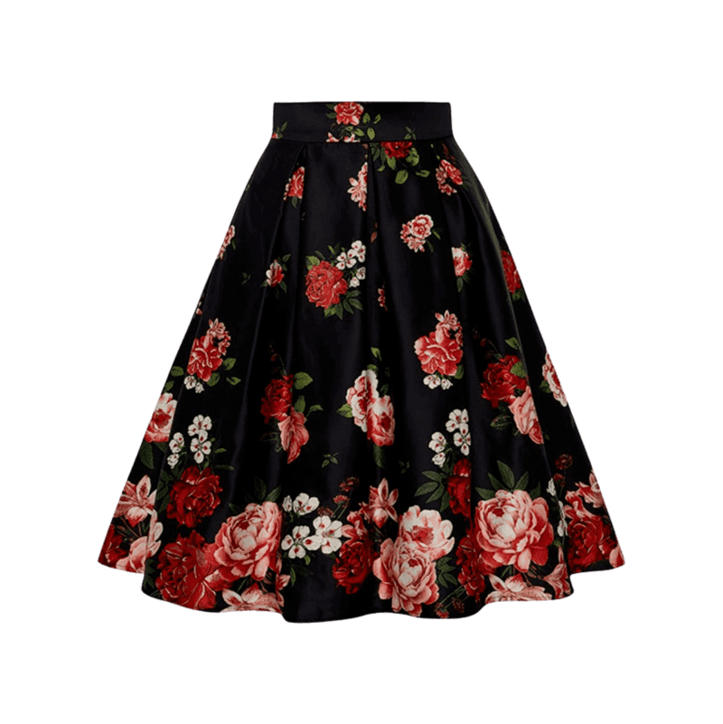Čierna retro sukňa áčková s ružami