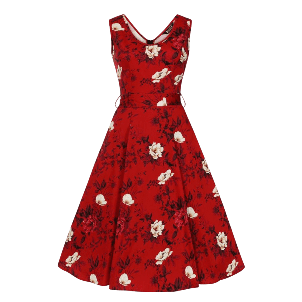Červené šaty s bielymi ružami Charlotta