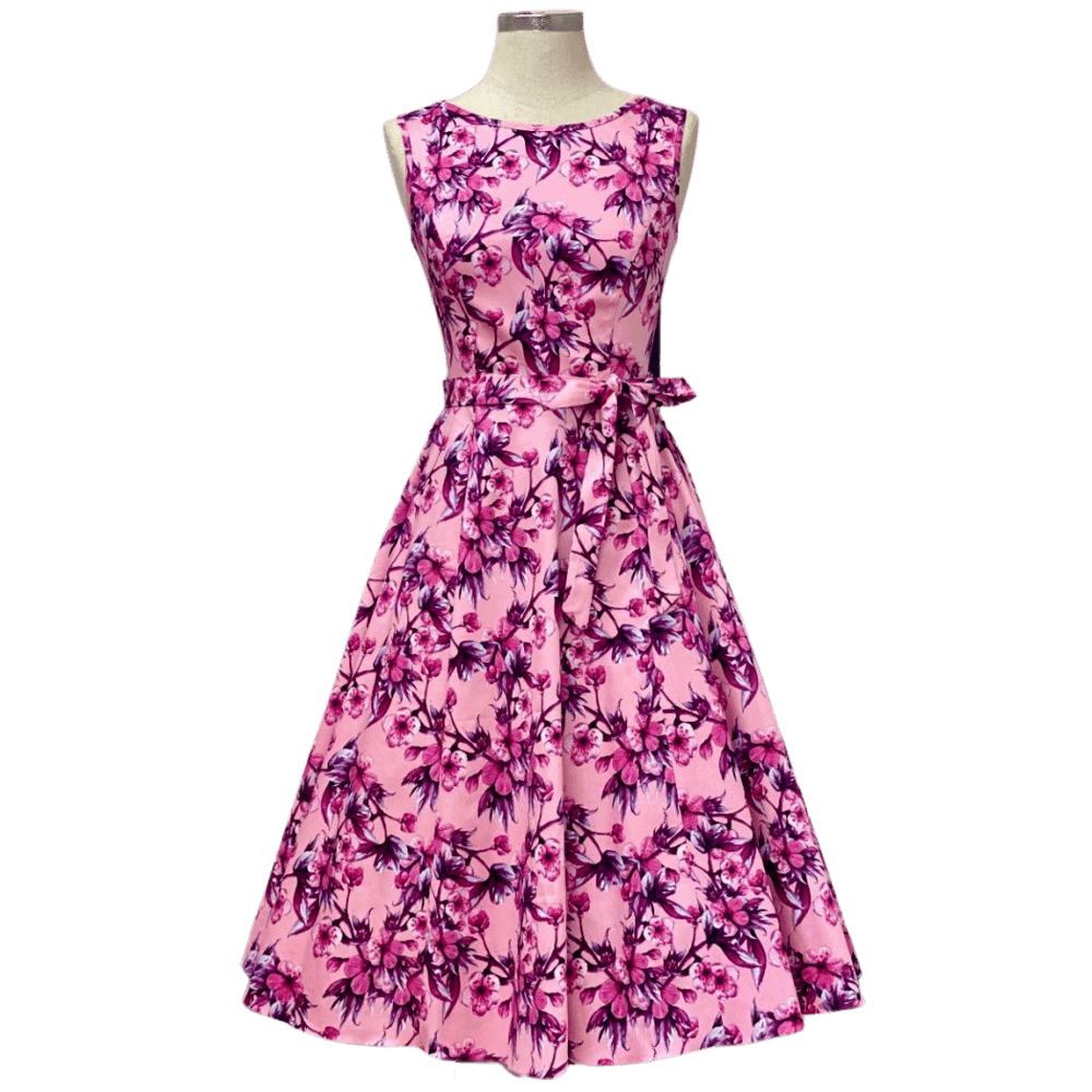 Ružové rozkvitnuté retro šaty Audry