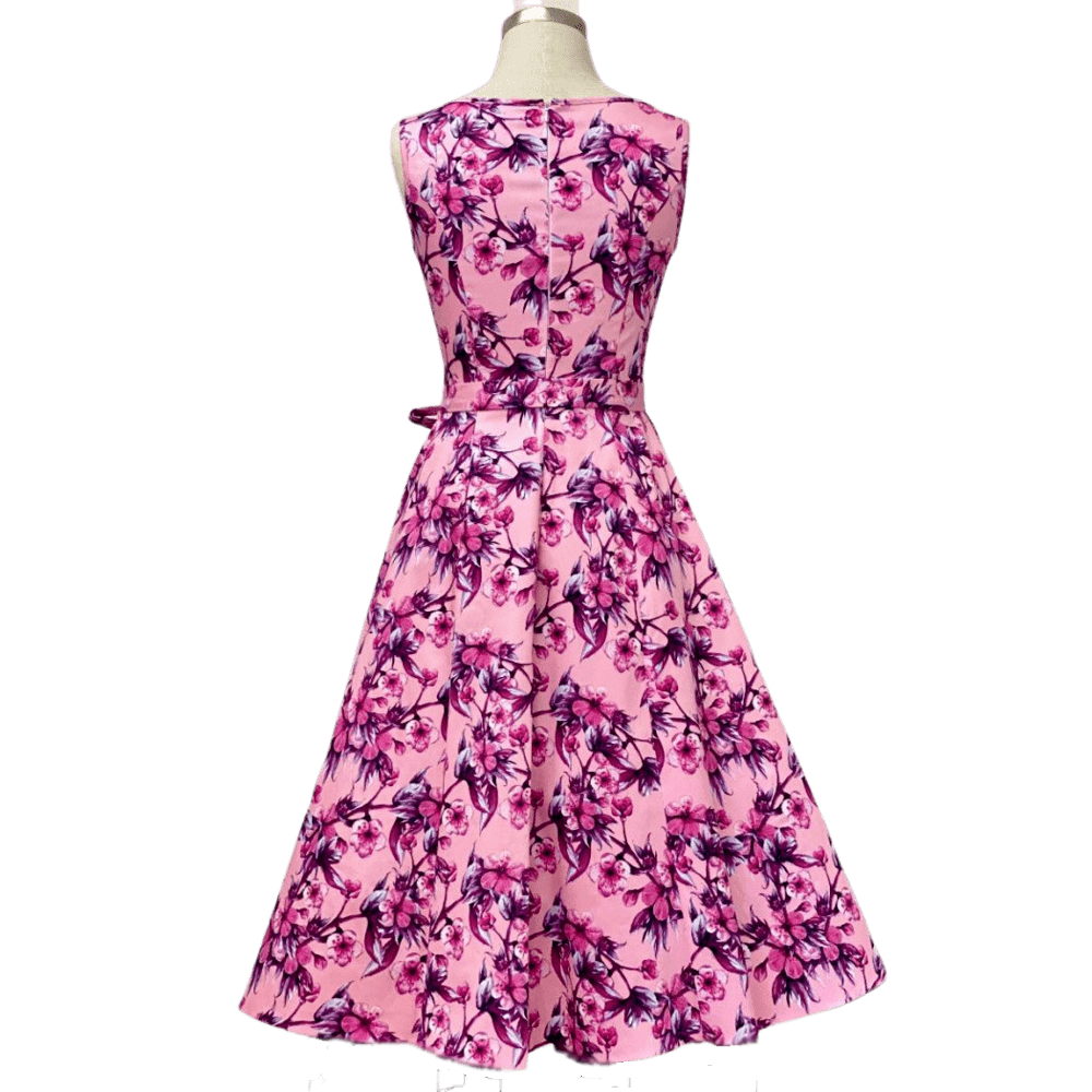Ružové rozkvitnuté retro šaty Audry