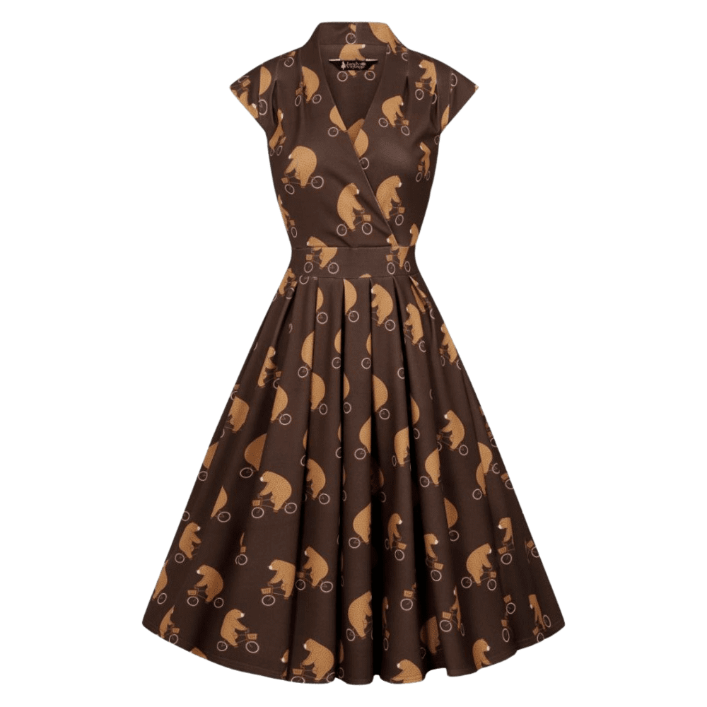 Vintage šaty Eva hnedé s medveďmi