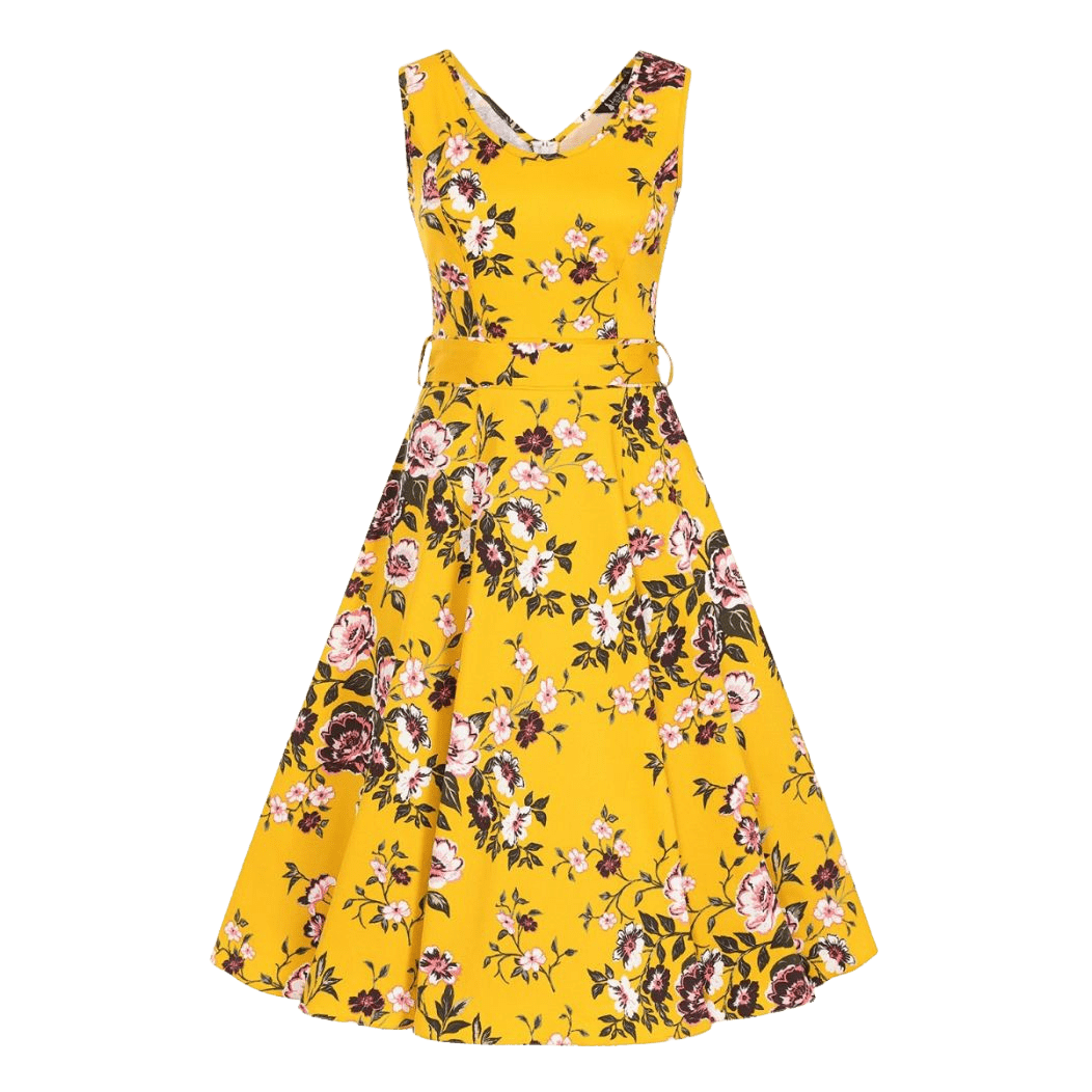Šaty Charlotta kvety horčice
