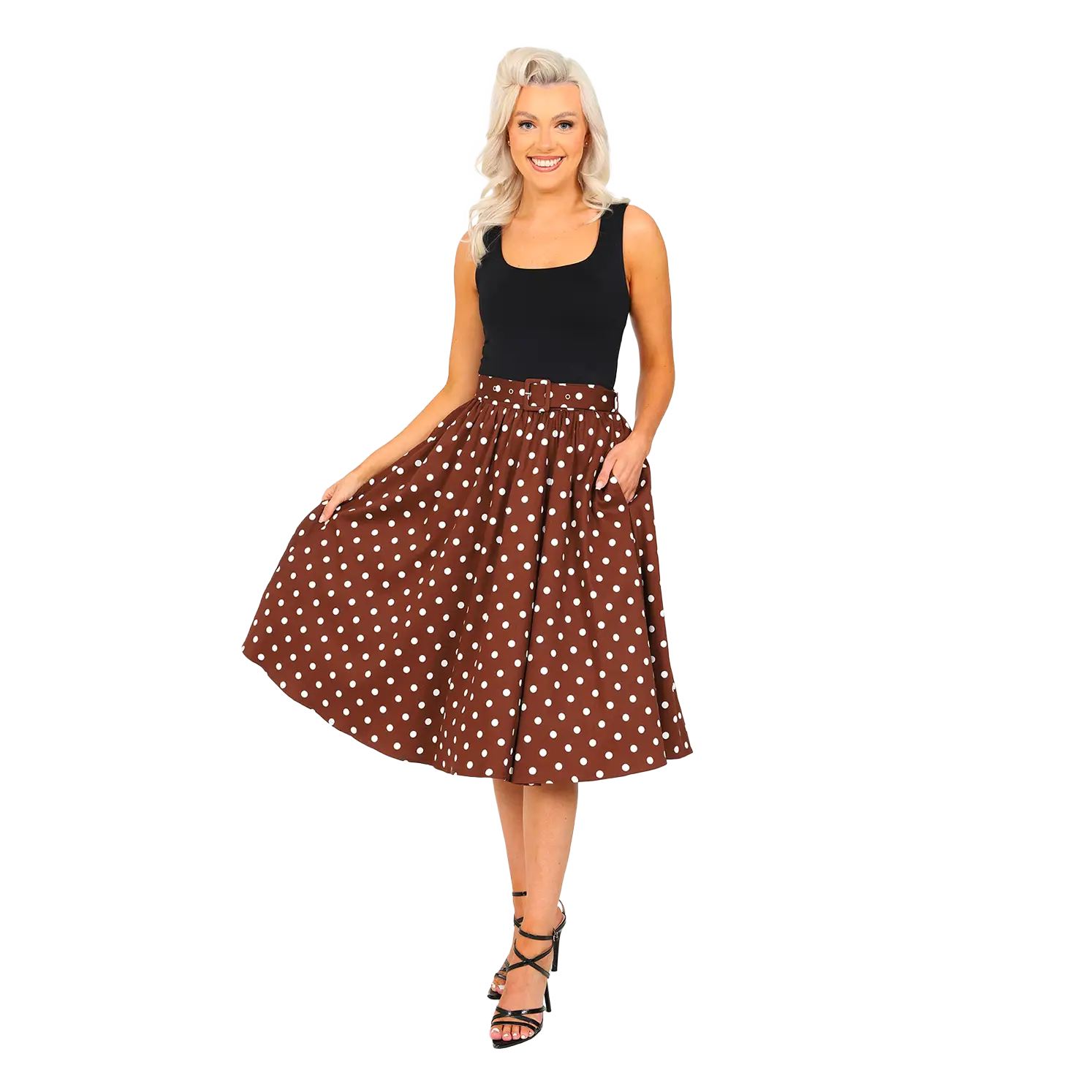 saty-paula-polka-dot-swing-skirt-in -brown-1