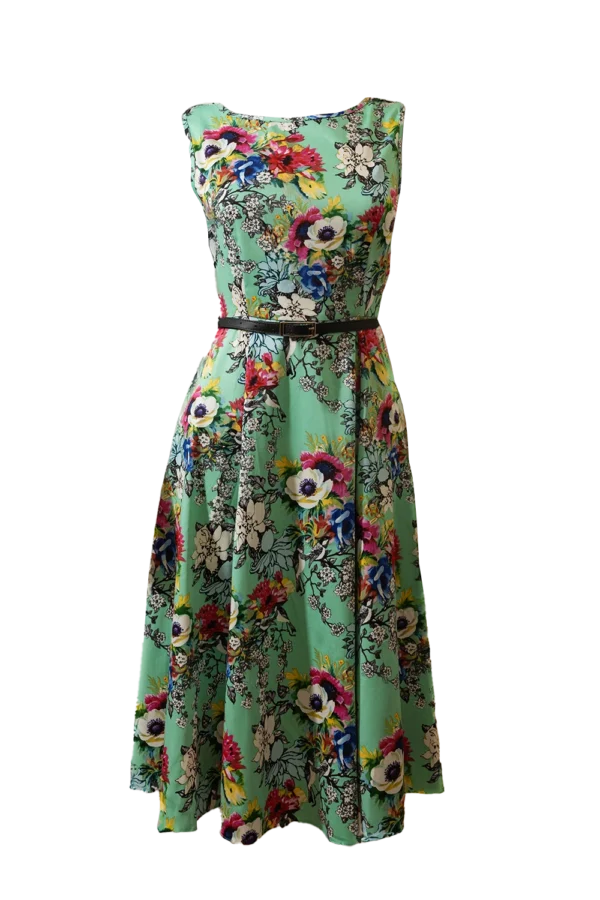 Elegantné retro šaty Hepburn s opaskom zelené
